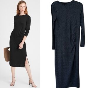EUC Banana Republic Minimalist Dark Gray Ruched Maxi Dress size Medium